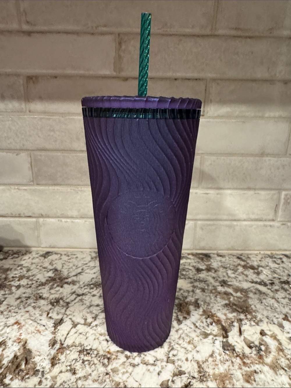 Starbucks Deep Purple Textured Tumbler with Green Straw
